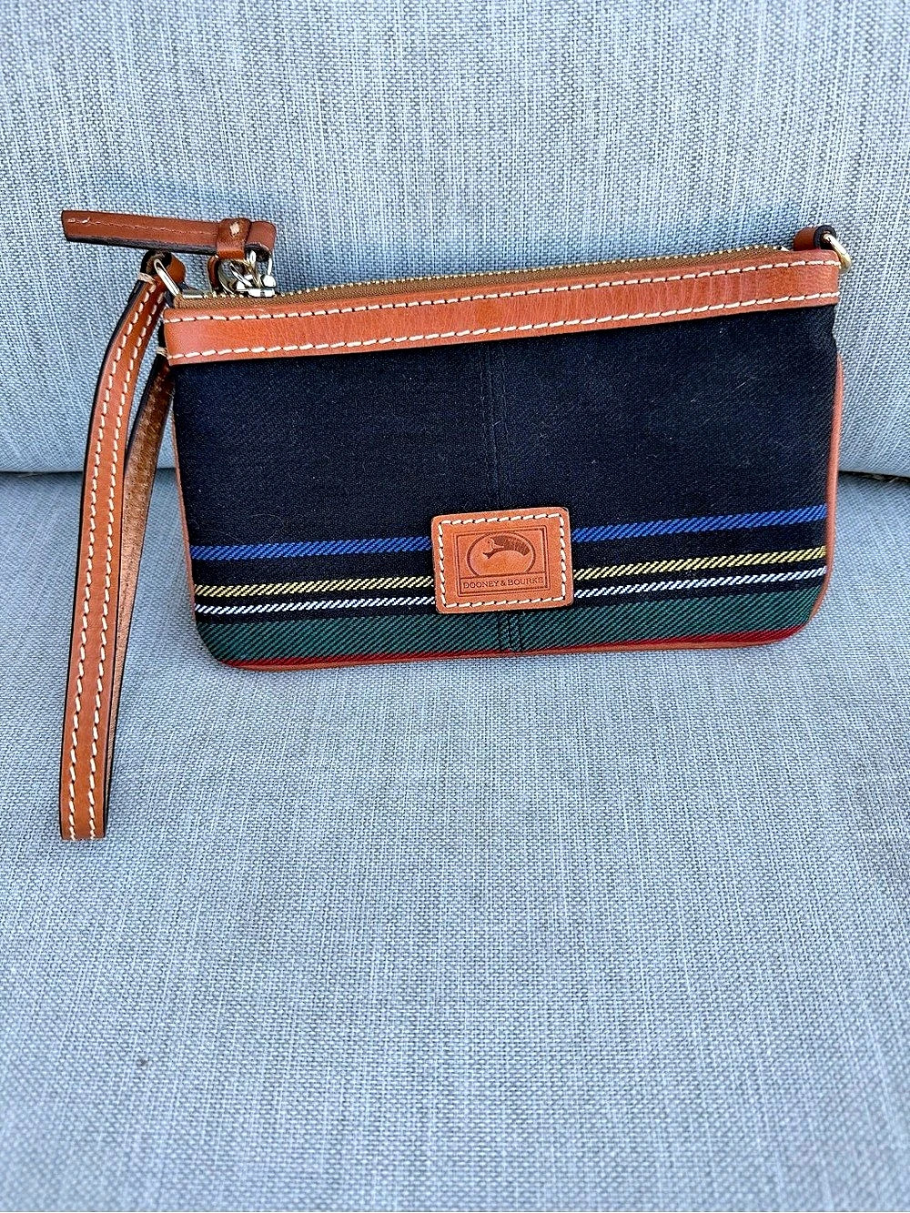 Dooney & Bourke D&B 1975 Striped Wristlet in Black & Brown